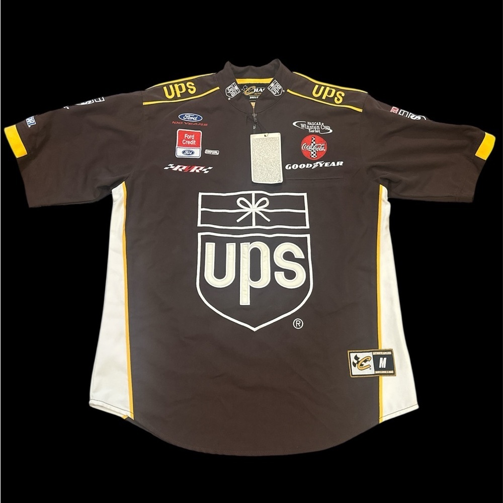 Chase Authentics NASCAR UPS Mens Size M Winston Cup Quarter Zip Shirt Brown